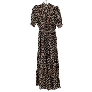 Max Studio Floral Print Tiered Crep Midi Dress Boho Prairie